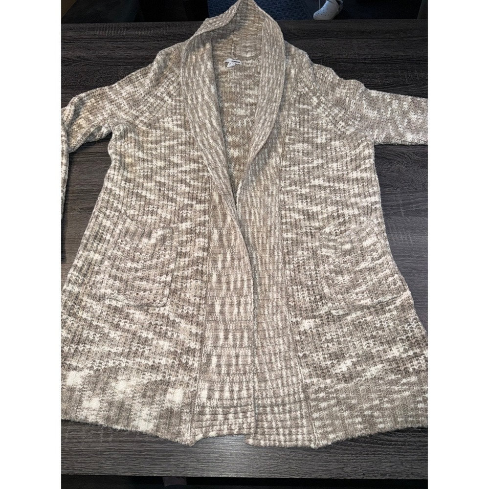 Sonoma Goods For Life Womens 1X Beige Marled Open Front Shawl‎ Cardigan Sweater